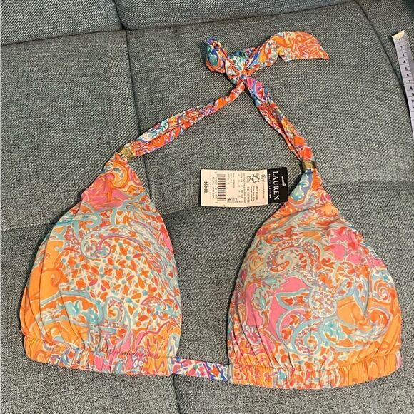 NWT LAUREN Ralph Lauren® Amara Patchwork Molded Cup Halter Top Sz. 12 - Picture 4 of 7